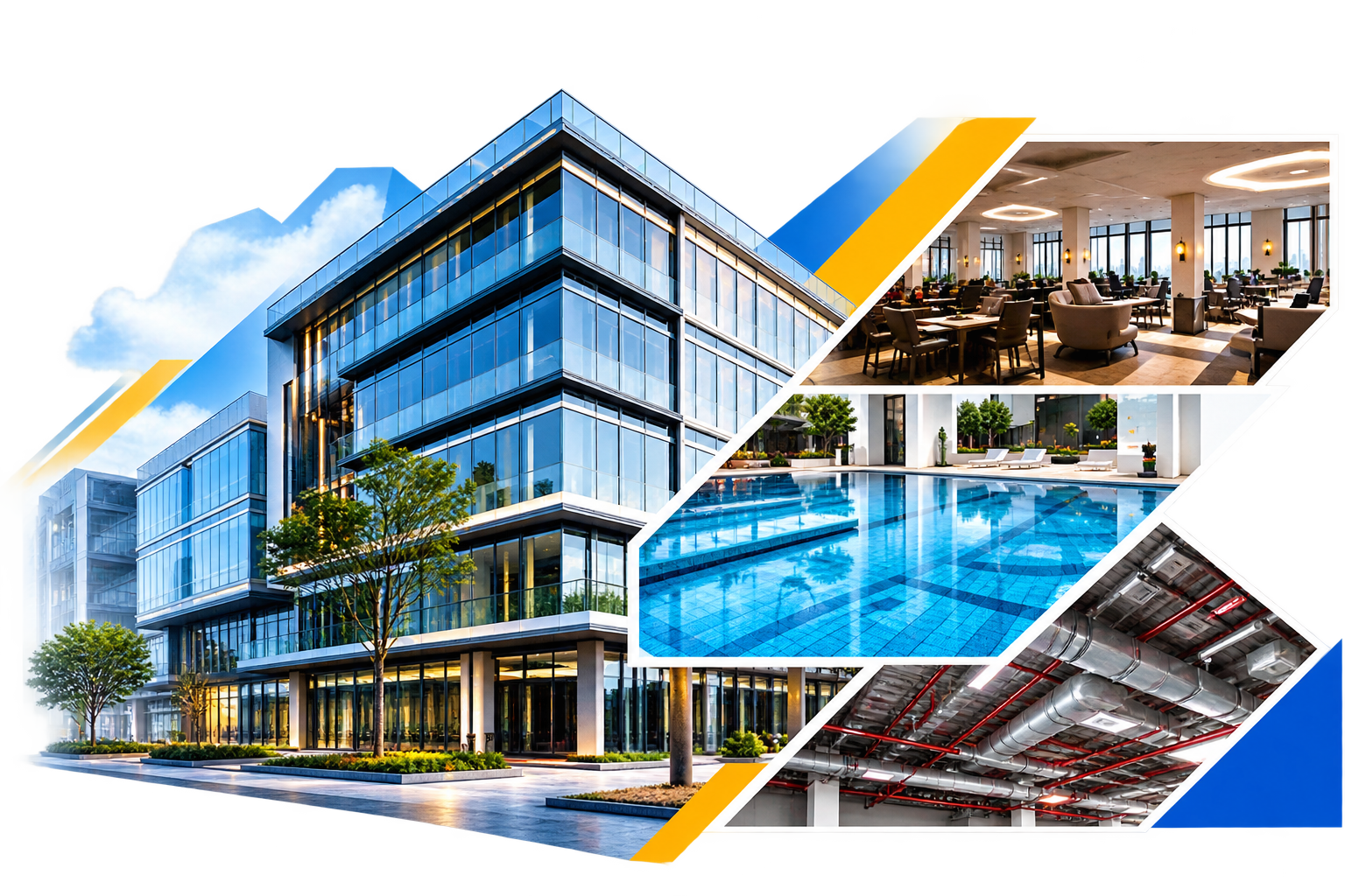 Illustration of STRUCTOVA CONTRACTING fitout, swimming pool, and MEP capabilities